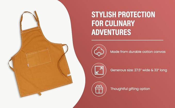 AMOUR INFINI Cotton Solid Aprons for Women with Pocket, Adjustable Strap and Waist Ties Washed Chef Aprons for Cooking, Baking and Gardening (27.5 x 33 Inches - Yellow)