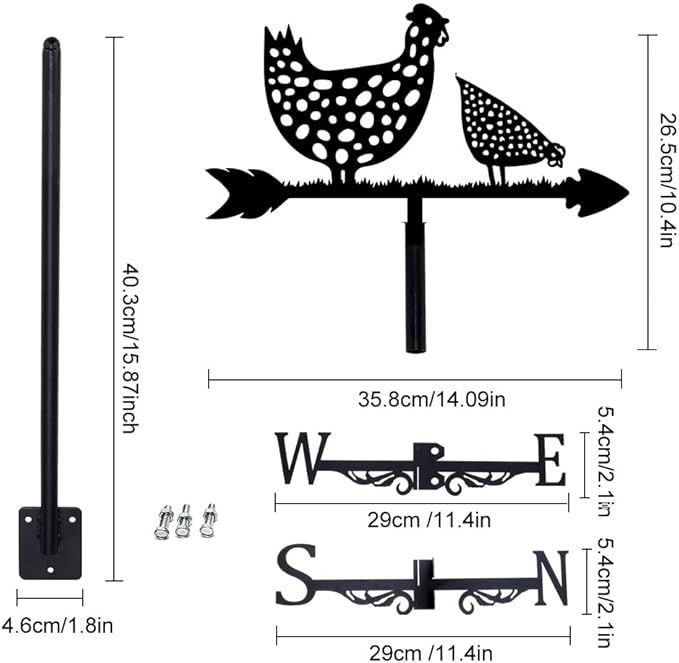 SUPERDANT Rooster Weather Vane Spotted Chicken Wind Vanes for Yard Animals Metal Weathervane Roof Mount for Gardens Outside Black Weathervanes Farmhouse Farm Barn Sheds Patio Decorations