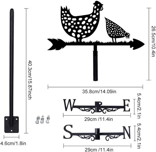 SUPERDANT Rooster Weather Vane Spotted Chicken Wind Vanes for Yard Animals Metal Weathervane Roof Mount for Gardens Outside Black Weathervanes Farmhouse Farm Barn Sheds Patio Decorations