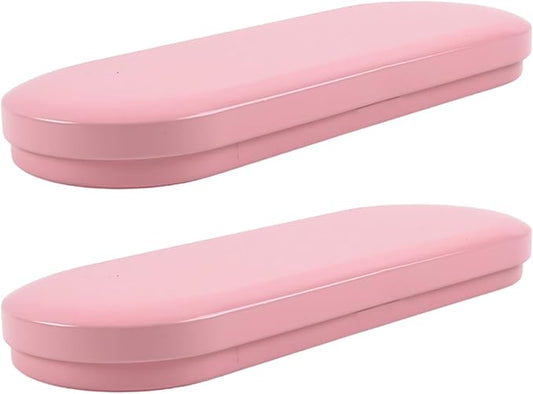 Vagocom 2pcs Metal Hinged Storage Boxes,6.89x2.36x0.71inch / 17.5x6x1.8cm Portable Empty Containers Case with Lid for Bandaid,Seed,Match,Crafts,Sewing,Home,Travel(Pink)