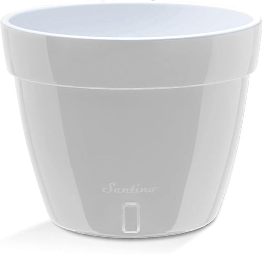 Santino ASTI 11.8 Inch Self Watering Planter GREY/WHITE for Indoor Plants - Premium Quality Modern Plastic Planter Pot w/ Water level Indicator for All House Herbs, Plants, African Violets and Dahlias