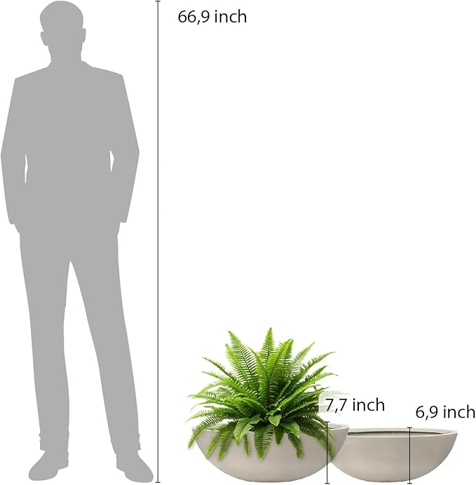 7.7"H x 22"D Round Bowl Fiberstone Planter for Succulent and Lotus - Christmas Tree Planter, Weather Resistant for Indoor & Outdoor Use, Included 2 Extra Coco Mats (Taupe, 19.9" Pot Opening)