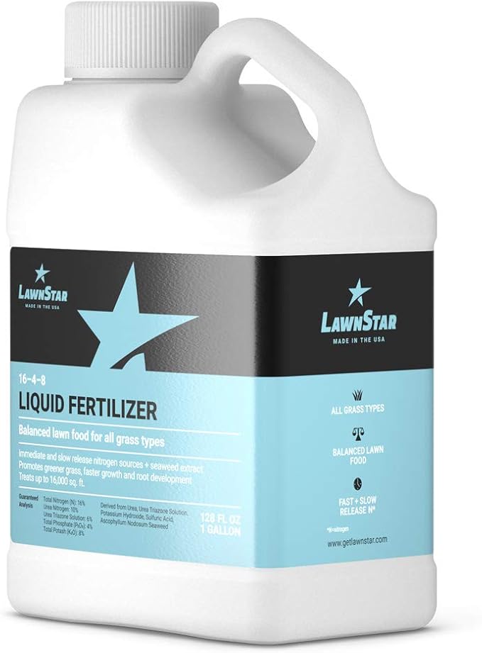 Balanced 16-4-8 Nutrient Liquid Fertilizer (1 Gallon) - Premium Lawn Food, NPK with Added Seaweed Extract, Treats Common Deficiencies, Safe for All Grass Types