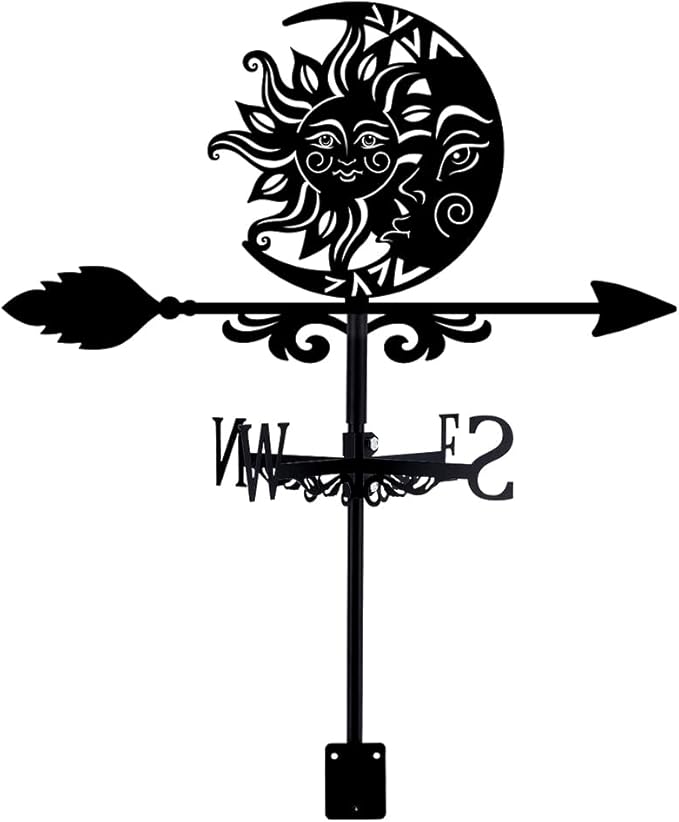 SUPERDANT Sun and Moon Weather Vane Totems Wind Vanes for Yard Metal Weathervane Roof Mount for Gardens Outside Black Weathervanes Farmhouse Farm Barn Sheds Patio Decorations Gift
