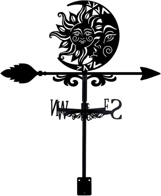 SUPERDANT Sun and Moon Weather Vane Totems Wind Vanes for Yard Metal Weathervane Roof Mount for Gardens Outside Black Weathervanes Farmhouse Farm Barn Sheds Patio Decorations Gift