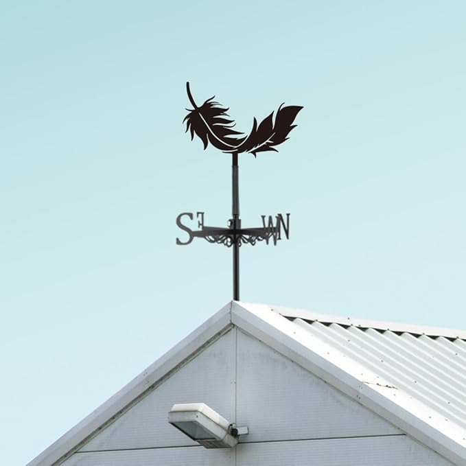 SUPERDANT Feather Weather Vane for Roof Mount Metal Weathervane Wind Vanes for Outside Roof Decor Black Wind Decorative Signs for Farmhouse Yard Farm Barn Sheds Garden Patio Decorations