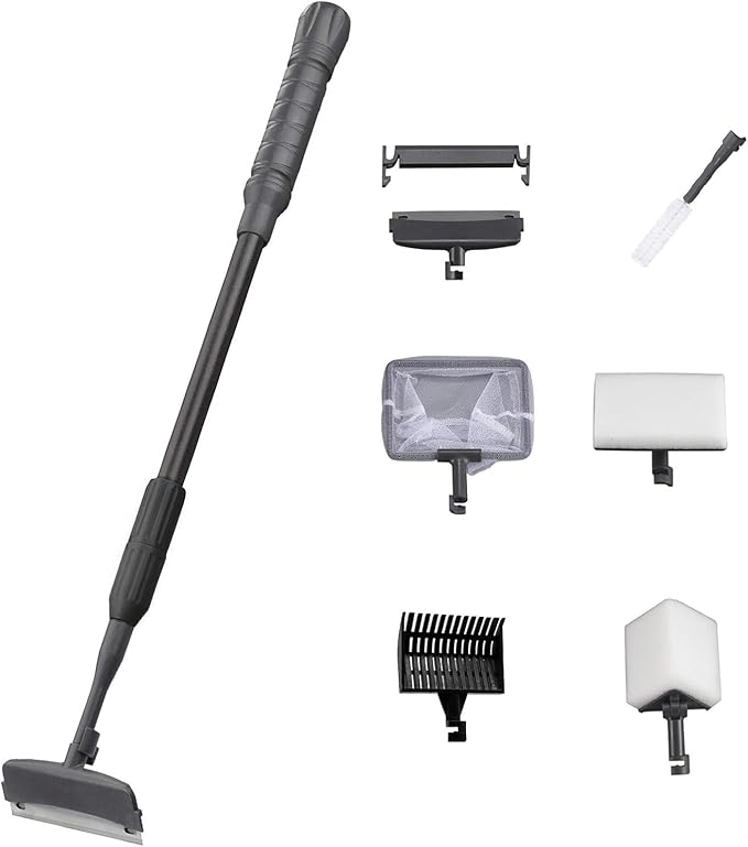 Carefree Fish 6IN1 Aquarium Cleaning Tools Long Handle Adjustable Length 20~36Inches Fish Tank Cleaner Kit Algae Scraper Scrubber Brushes Set