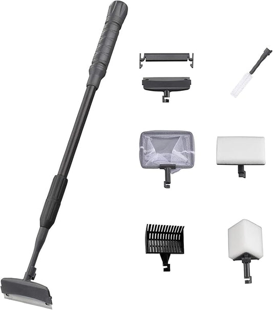 Carefree Fish 6IN1 Aquarium Cleaning Tools Long Handle Adjustable Length 20~36Inches Fish Tank Cleaner Kit Algae Scraper Scrubber Brushes Set
