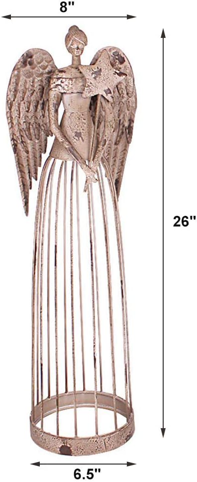 Attraction Design (ATTRG) Antiqued Metal Garden Angel Statue with Star Wand, Indoor Outdoor Angel Yard Art Decor Lawn Patio Decorations Holiday Decor Garden Art