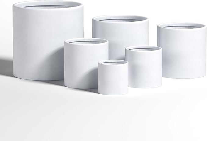 DTY Signature Mount Powell Fiberstone Planter - 16 Inch Extra Large White Cylindrical Mid-Century Modern Home Decor Indoor & Outdoor Plant Pot - Durable Planters for Indoor Plants, Outdoor Spaces