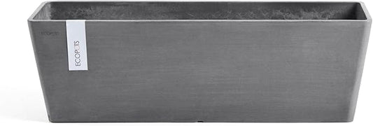 Ecopots Bruges Durable Modern Rectangular Indoor/Outdoor Recycled-Based Composite Flower Pot Planter, Grey, 21.5"