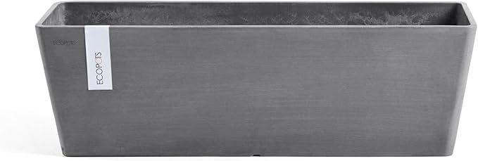 Ecopots Bruges Durable Modern Rectangular Indoor/Outdoor Recycled-Based Composite Flower Pot Planter, Grey, 17.75"