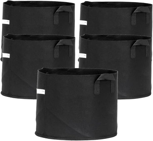 FCMP Outdoor 10-Gallon Modern Lightweight Non-Woven Insulating Fabric Breathable Grow Bags for Indoor or Outdoor Gardening, Black (5 Pack)
