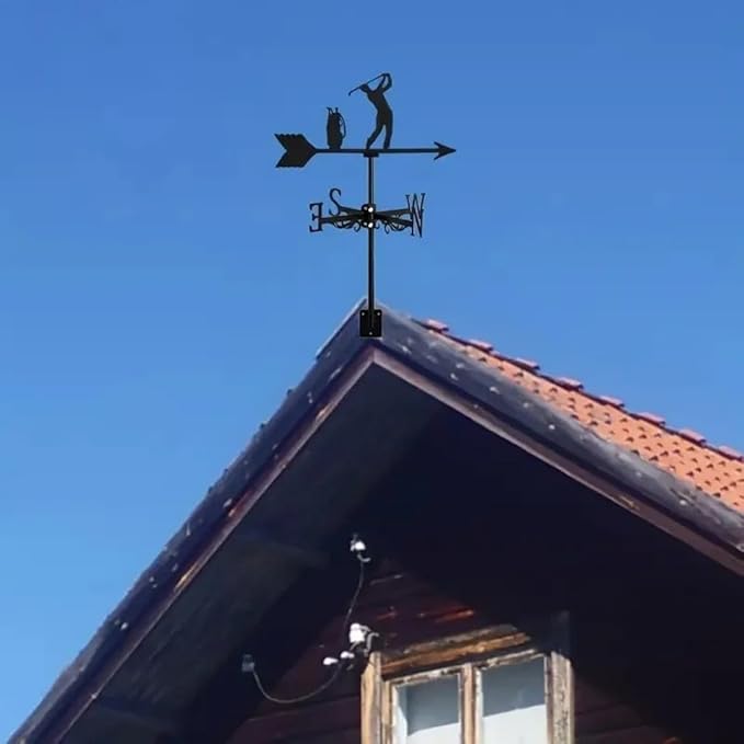 Metal Weather Vane Cat Rooftop Weathervane Black Rust-Proof Wind Direction Indicator for Garden Decor Fence Cottage Farmhouse Roof (Golf)