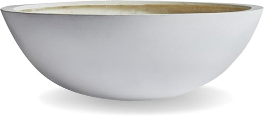 7.7"H x 22"D Round Bowl Fiberstone Planter for Succulent and Lotus - Christmas Tree Planter, Weather Resistant for Indoor & Outdoor Use, Included 2 Extra Coco Mats (White, 19.9" Pot Opening)