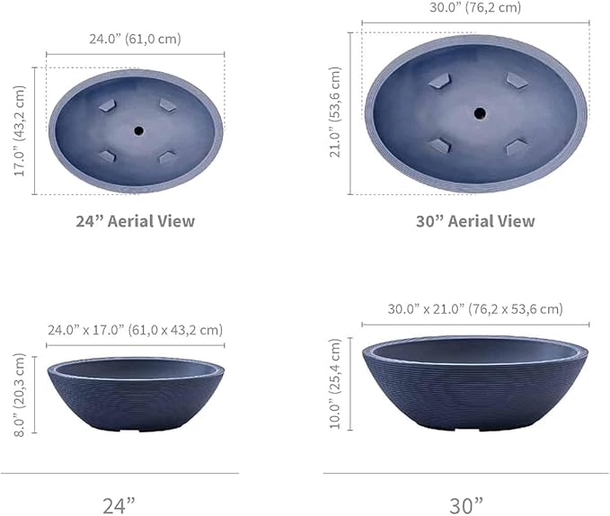 Crescent Garden Delano Oval Planter Bowl, Succulent Garden, Unique Indoor/Outdoor Double-Walled Plant Bowl with Plug- Oval Shape - 24" L x 17" W x 8" H (Caviar Black)