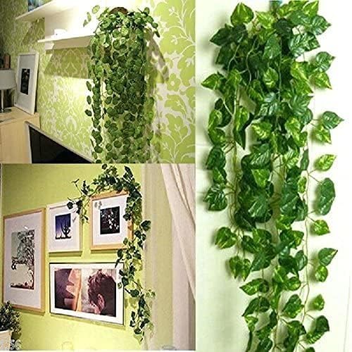 Unilove 84 feet 12 Pack Fake Vines Artificial Ivy Leaves Plants Hanging Greenery Plant Garland for Bedroom Office Wall Decor Indoor Outdoors (84Ft Artificial Scindapsus Leaves)