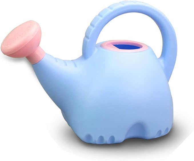 0.4 Gallon Plastic Watering Can Small Lightweight Cute Indoor Outdoor Garden Plants, Watering Can with Shower Head Elephant: Blue Body Pink Head