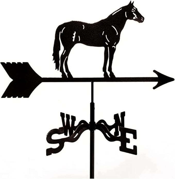 Weathervane Cast Iron Horse Wind Direction Indicator with Roof Mount Metal Decorations Wind Direction Indicator for Outdoor Roof Farm Yard