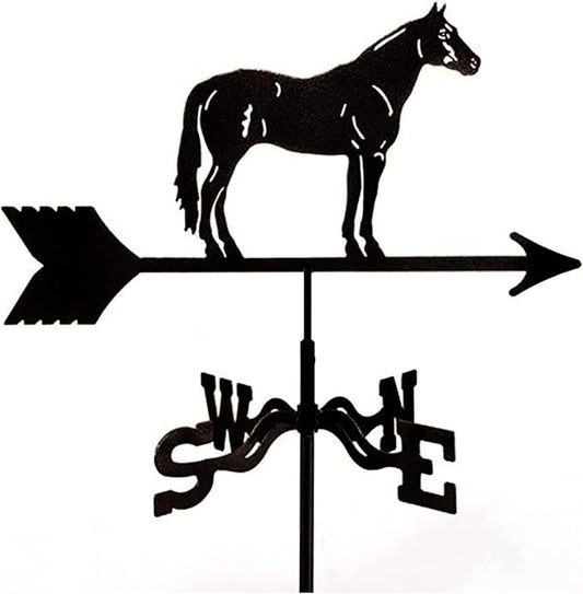 Weathervane Cast Iron Horse Wind Direction Indicator with Roof Mount Metal Decorations Wind Direction Indicator for Outdoor Roof Farm Yard