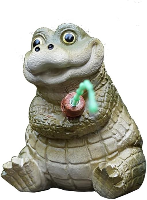 Crocodile Statue Garden Decor for Outside 2.56in,Interesting Crocodile Fishing Statue，Suitable for Easter, Indoor and Outdoor Decoration