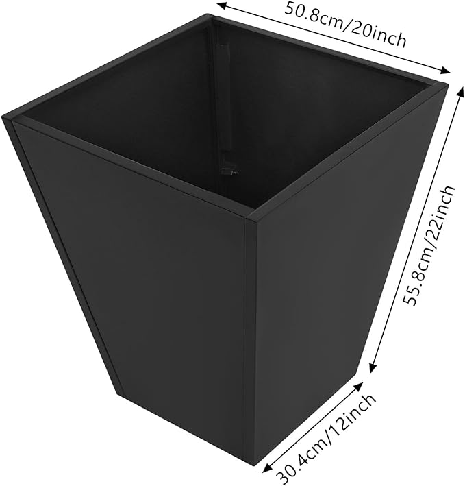 Undercat Tall Black Planter Box for Outdoor Plants, 20" x 20"x 22" Metal Cone-Shaped Flower Pot with Drainage Hole, Planter Box for Patio, Deck, Yard, Garden