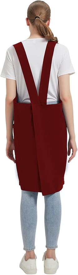 Cotton Linen Apron Cross Back Baking Cooking Gardening Apron for Women with Pockets Pinafore Dress