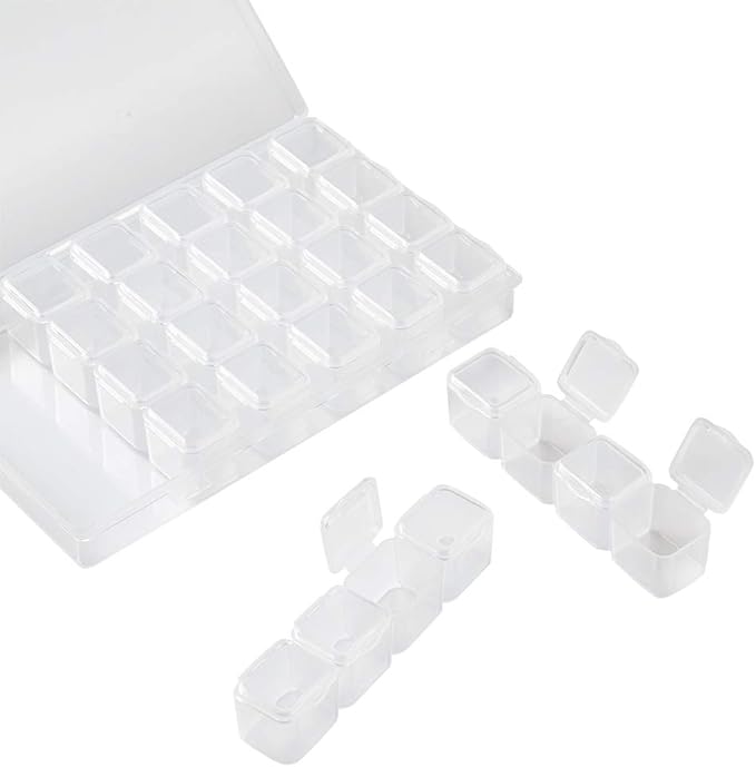 FASHEWELRY 8.3x7.2 Inch 56 Grids Clear Plastic Jewelry Box Storage Containers with Removable Dividers