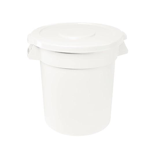 Feed and Seed Storage Container, 20 Gallon White Round Commercial Trash Can and Lid, Food Storage Plastic Bin, Use in Agricultural, Gardening, or Household