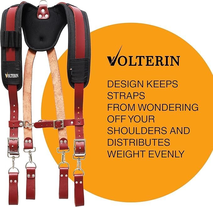 Falcon Gears Leather Tool Belt Suspenders Heavy-Duty Adjustable Harness with Padded Support, 4 Rig Loops, Front Hook for Work