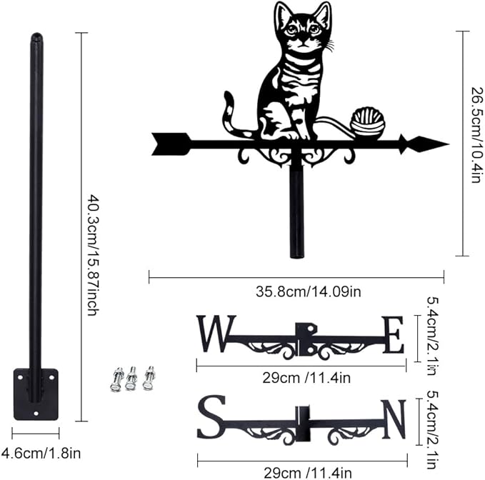SUPERDANT Cat Weather Vane Cat String Ball Weathervane Decorative Weathervane Metal Wind Direction Indicator Wind Vane Sign Garden Stake for Farmhouse Yard Outdoor Barn Sheds Patio