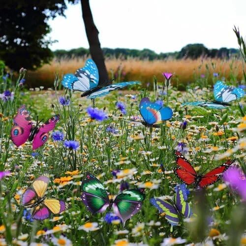 50PCS Butterfly Garden Decorations, Butterfly Stakes PVC Waterproof Decorative Colorfuli Garden Stakes for Yard Decorations Outdoor Garden Decor
