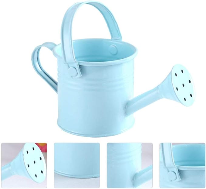 2Pcs Kids Watering Pot Metal Waterbottle Creative Watering Tin Small Watering Can Iron Sprinkling Kettle Portable Watering Can (Light Blue 2PCS)