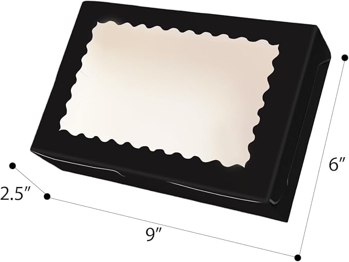 qiqee 50Pcs Black Cookie Box with Window 9x6x2.5 inch Pastry Macaron Bakery Box For Packaging