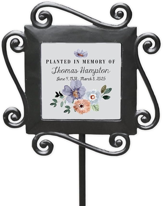 Personalized Floral Memorial Garden Stake with Watercolor Flowers