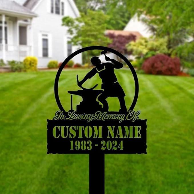 Custom Outdoor Metal Forge Sign with Stakes – Personalized Name Sign for Garden or Yard Decor, Customizable Metal Art (Blacksmiths Memorail)