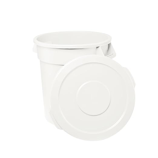 Feed and Seed Storage Container, 20 Gallon White Round Commercial Trash Can and Lid, Food Storage Plastic Bin, Use in Agricultural, Gardening, or Household