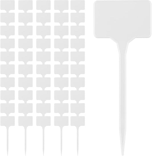 50 Pcs Large Plastic Plant Labels, 5.9 Inches Large Garden Markers, Plastic Waterproof Durable T-Type Nursery Plant Stakes, Tags for Vegetables, Fruits, Flowers, Indoor Outdoor Use (White)
