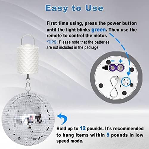 Disco Ball Motor with Remote Control，Adjustable 3 Rotating Speeds and 2 Way Direction Electric Slow Wind Spinner for Wind Chimes, Baby Crib Mobiles, Mirrors, and Hanging Ornaments