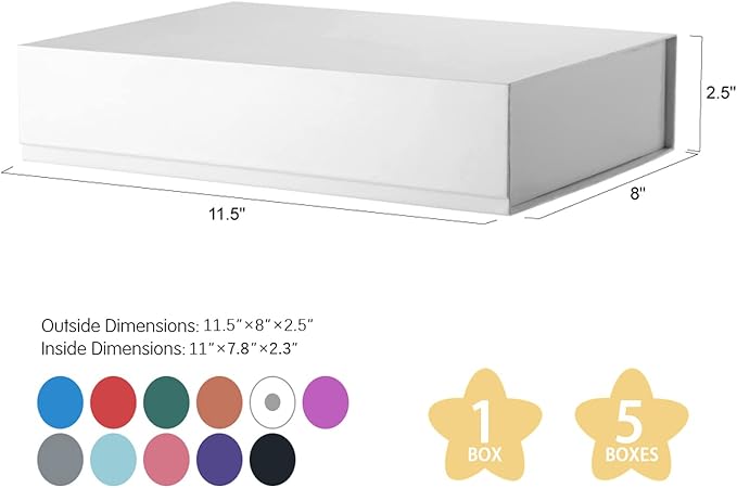 Gift Boxes White 11x7.8x2.3 Inches, Magnetic Closure Gift Boxes with Lids for Presents (5 Pack)