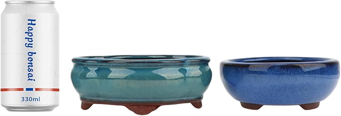 Bonsai Planter 4.9" 5.7" 2pc Small Succulent Glazed Pots + 6 Soft Mesh Drainage Screens