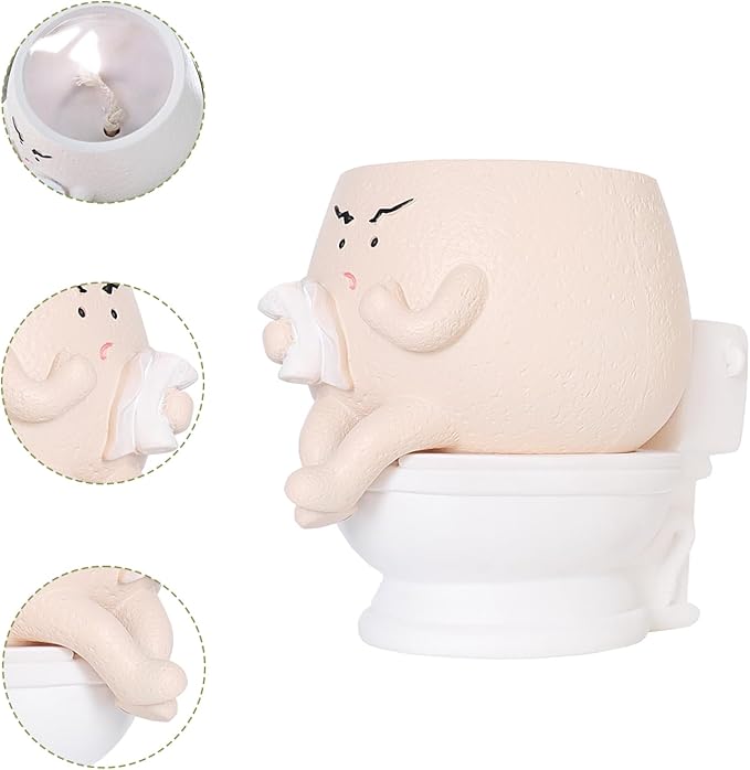 Cute Face Self Watering Planter Pot with Drainage Hole Funny Toilet Plant Pot for Indoor Outdoor Unique Head Planters for Bathroom Gift Ideas for Mother, Christmas