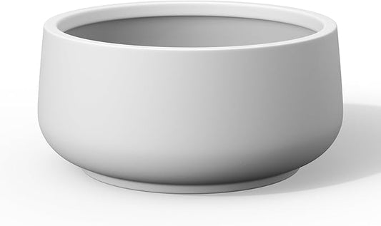 Kante 13.4" Dia Round Curvy Concrete Planter, Large Plant Pots with Drainage Hole and Rubber Plug for Indoor Outdoor Plants, Flower Pot for Home Garden Patio Porch, White
