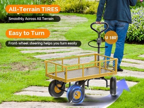 VINGLI Garden Carts and Wagons with 180° Rotating Handle and Detachable Iron Mesh, 440 LBS 880 LBS Heavy Duty Utility Carts Dump Cart for Garden, Lawn & Landscaping (Yellow, 440 lbs)