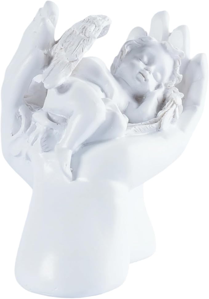 White Hand Angel Statue - Handmade Resin Home Decor, Indoor Outdoor Angel Figurine, Desktop Ornament, Ideal Blessing Gift for Parents & Friends