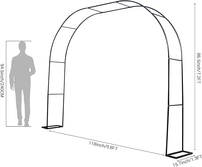 Gigicloud 9.8ft x7.2ft Garden Arch Arbor, Garden Trellis for Climbing Plants Metal Pergola Arbor Wedding Arches for Ceremony for Wedding Ceremony Party Rose Lawn Courtyard Patio Black