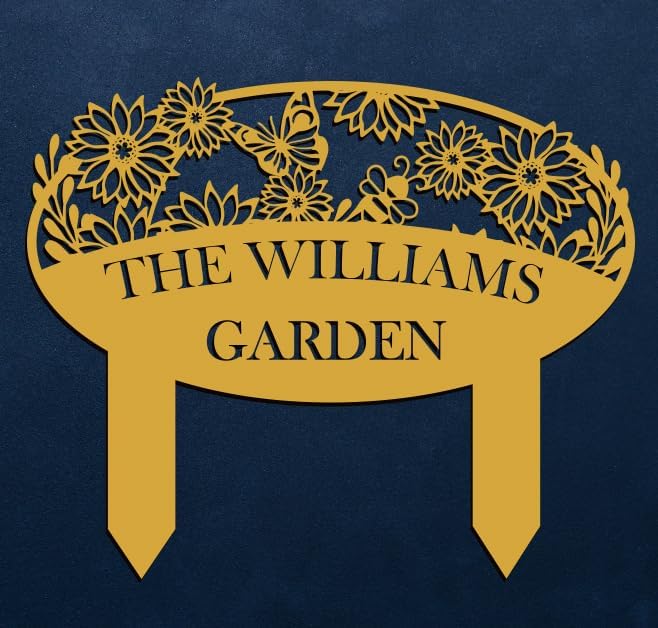 Custom Metal Garden Sign, Flower Sign with Stakes, Personalized Garden Decor for Outside, Garden Family Name Sign, Outdoor Steel Yard Sign, Large Patio Garden Sign Art, Housewarming Gift