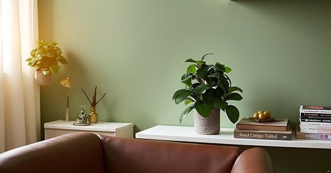 Indoor Faux Ficus Plant 13.5 inch Artificial Greenery in Rustic Cement Planter Realistic Dark Green Leaves with Textured Pot Maintenance-Free Small Fake Plant for Home Office Decor