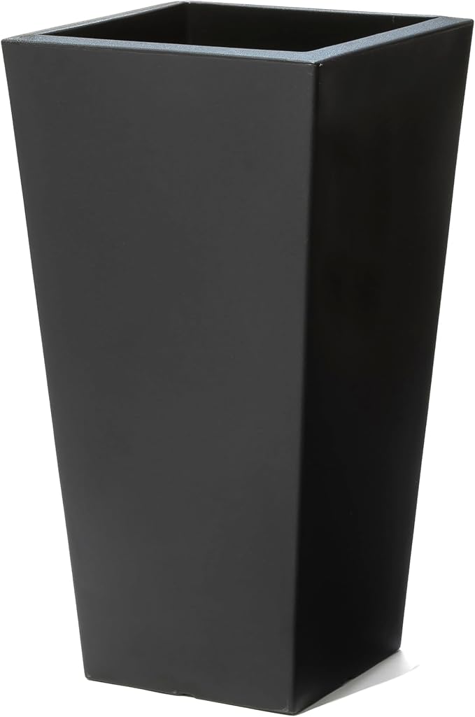 Step2 Tremont Tall Square Tapered Planter, Large Planters for Outdoor Plants, Gardening and Flower Pot for Patio or Porch, Efficient Drainage, Durable Plastic, Onyx Black, 1-Pack