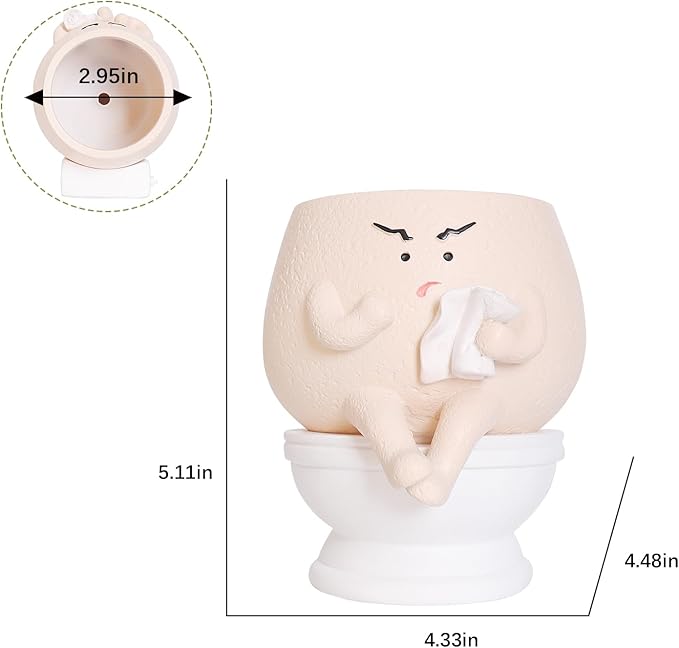 Cute Face Self Watering Planter Pot with Drainage Hole Funny Toilet Plant Pot for Indoor Outdoor Unique Head Planters for Bathroom Gift Ideas for Mother, Christmas